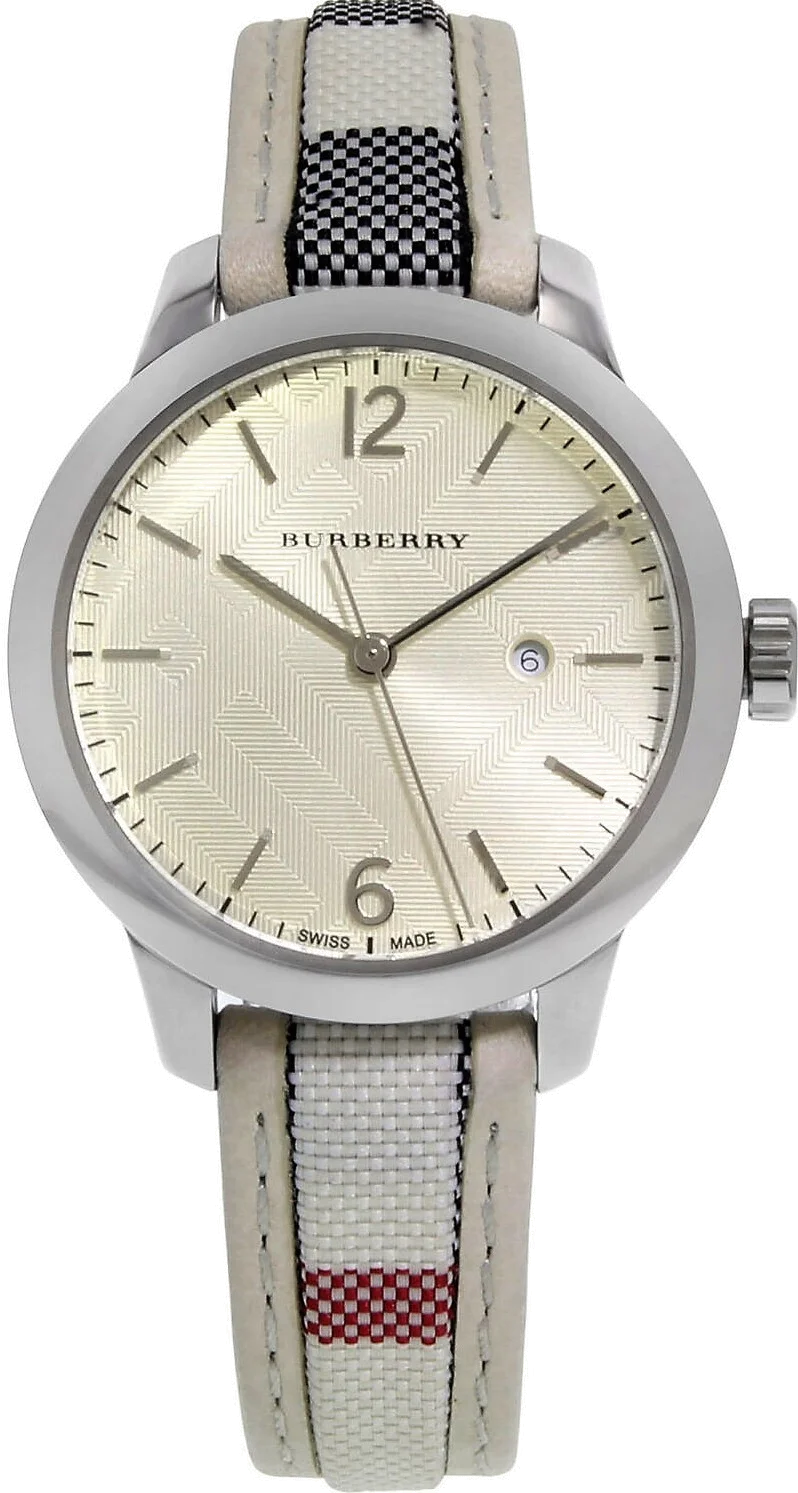 Montre Femme Burberry BU10113 Cadran Argent 34mm Bracelet Cuir Beige