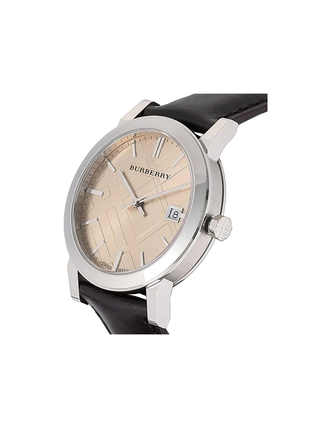 Montre Homme Burberry BU9011 Cadran Beige à Motifs Gravés et Bracelet Cuir Marron vue 2