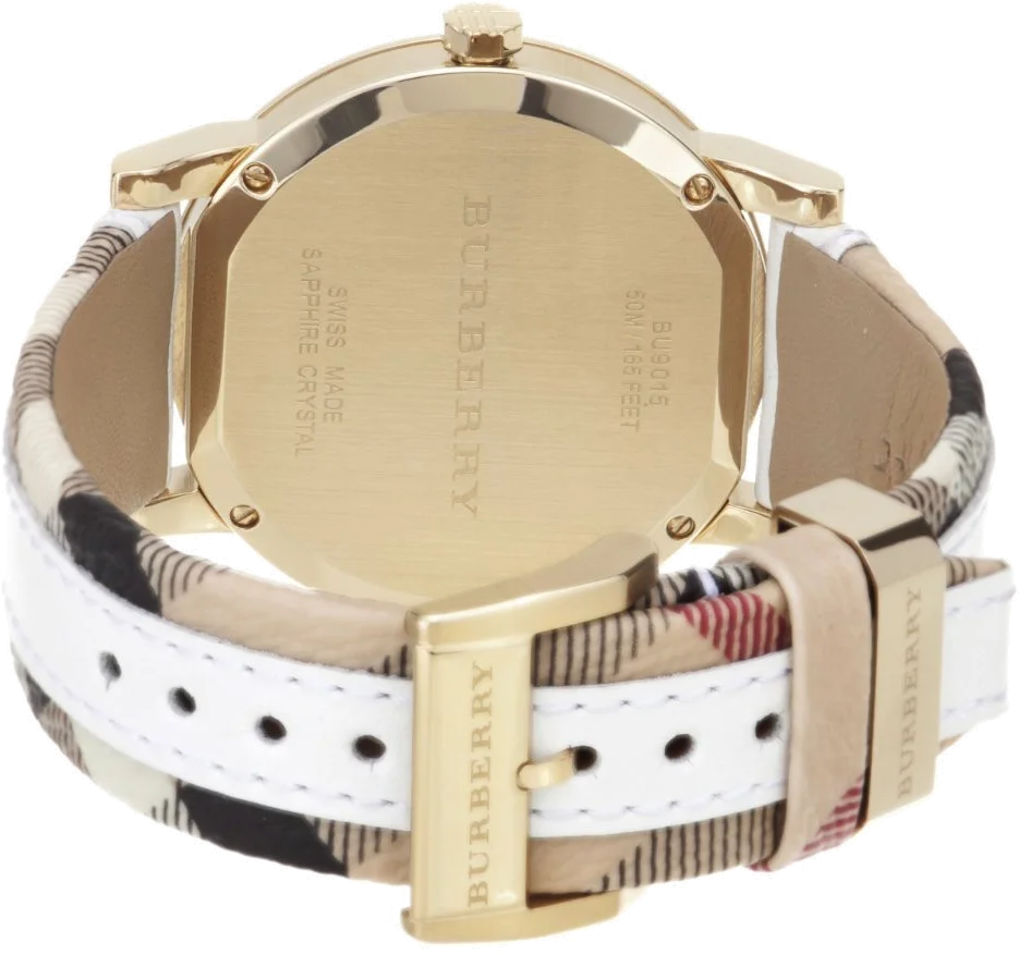 Montre Femme Burberry BU9015 Heritage Nova - Cadran Blanc, Bracelet Cuir Haymarket Blanc, Boîtier Or vue 3