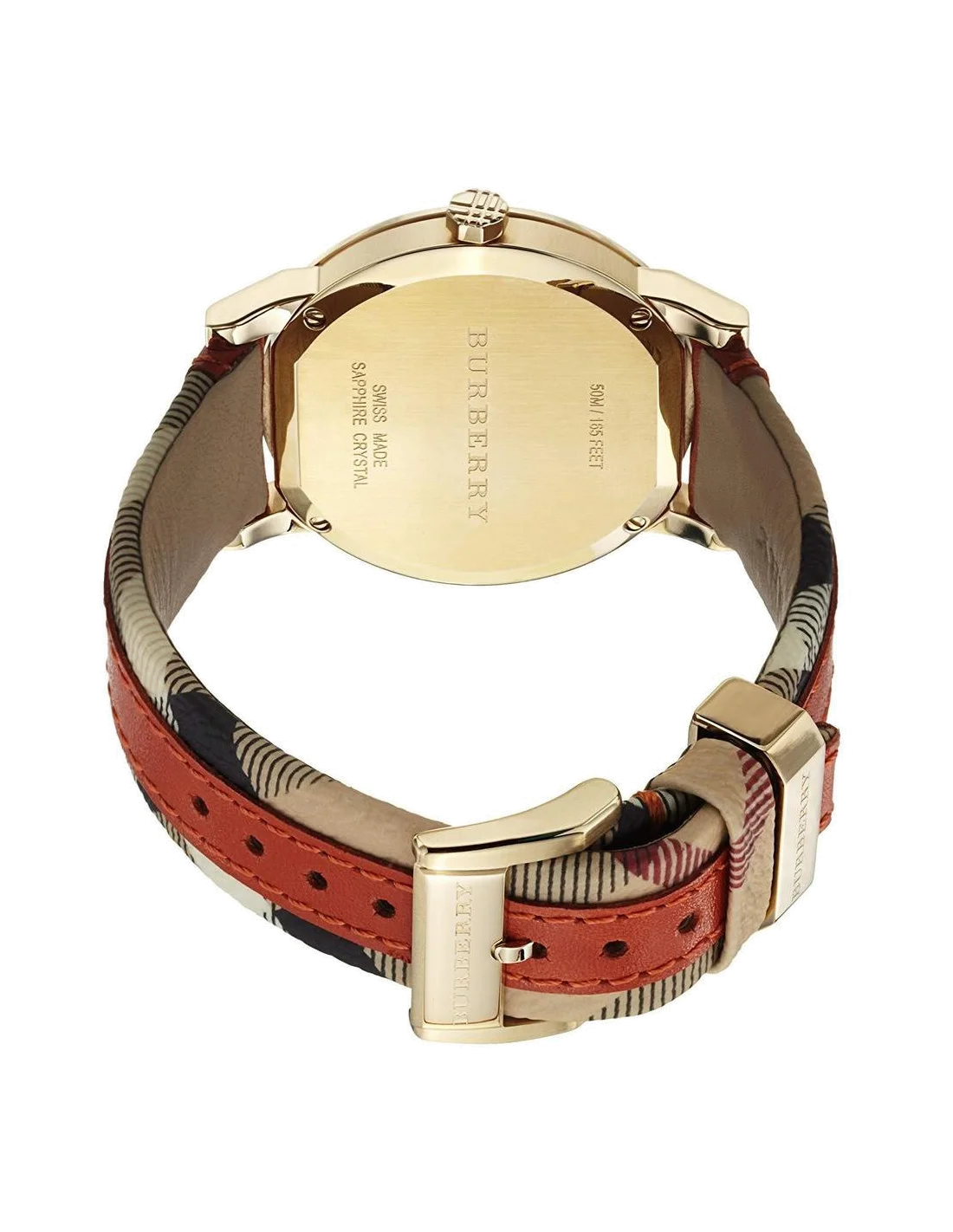 Montre Homme Burberry BU9016, Cadran Beige Large Check, Bracelet Cuir Orange vue 2
