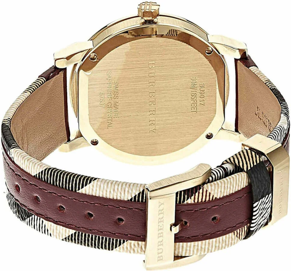 Montre Femme Burberry BU9017 Heritage Nova Check en Cuir Bordeaux vue 2