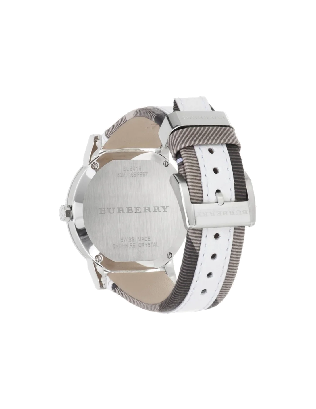 Montre Burberry BU9019 Homme - Cadran Argenté, Bracelet Cuir Blanc vue 2
