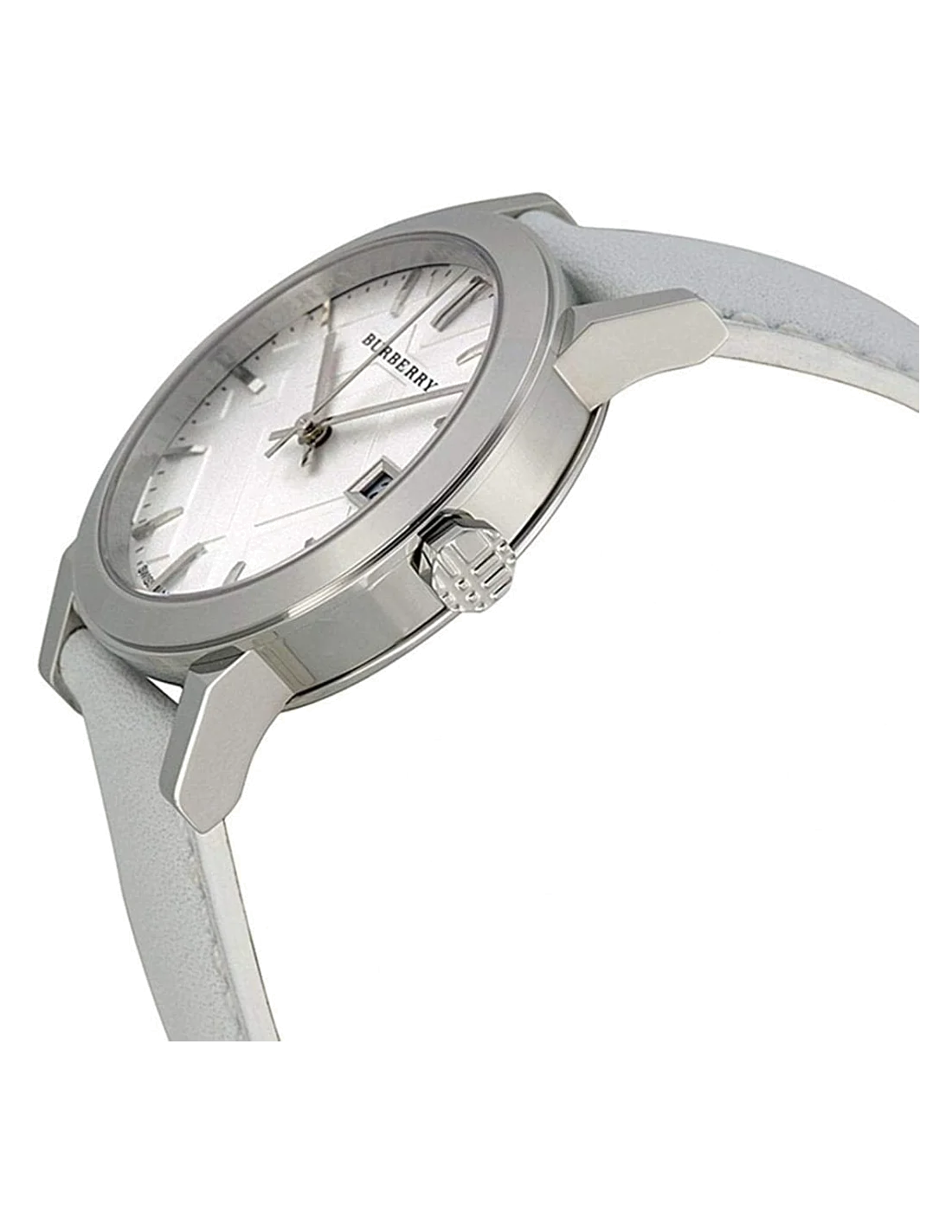 Montre Burberry BU9019 Homme - Cadran Argenté, Bracelet Cuir Blanc vue 3