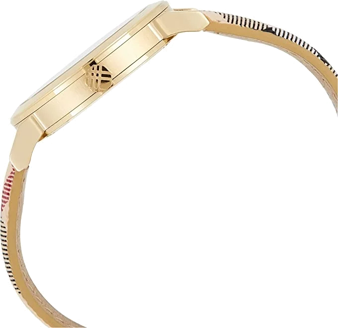 Montre Femme Burberry BU9026 The City - Cadran Argenté à Motif Check, Boîtier Doré et Bracelet Cuir Noir vue 3