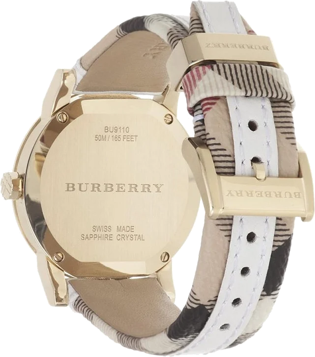 Montre Femme Burberry BU9110 Cadran Argenté, Bracelet Cuir Bicolore Beige et Noir vue 2