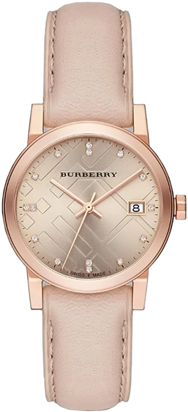 Montre Femme Burberry BU9131 The City - Cadran Argenté, Boîtier Or Rose, Bracelet Cuir Beige