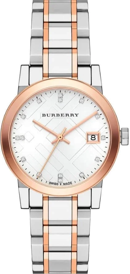 Montre Femme Burberry BU9214 Heritage Acier Bicolore Argent Or Rose avec Cristaux Swarovski