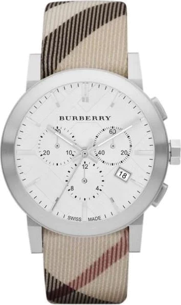 Montre Homme Burberry BU9357 Chronomètre Cadran Argent Bracelet Toile Beige