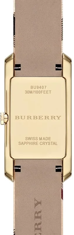Montre Burberry BU9407 pour Femme - Boîtier Rectangulaire Or, Cadran Or Rose, Bracelet Cuir Beige vue 2