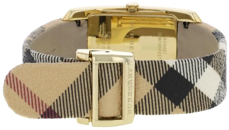 Montre Burberry BU9407 pour Femme - Boîtier Rectangulaire Or, Cadran Or Rose, Bracelet Cuir Beige vue 3