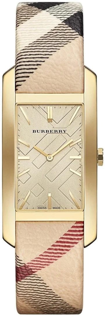 Montre Femme Burberry BU9509 Rectangulaire Dorée Bracelet Cuir Beige Check