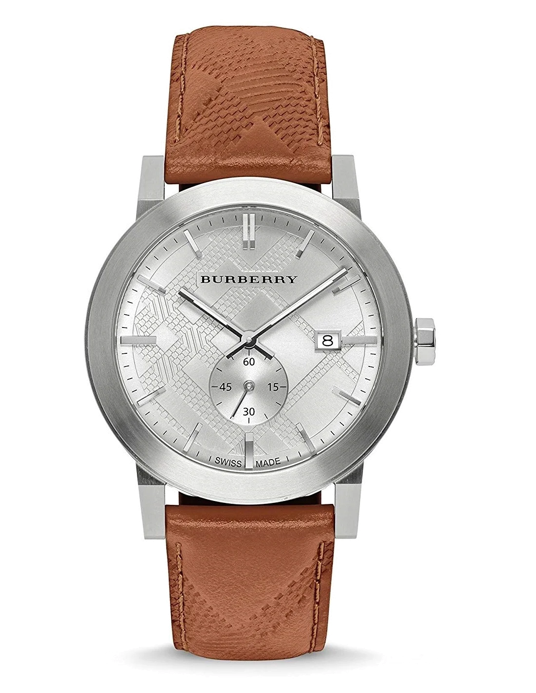 Montre Homme Burberry BU9904 Cadran Argent Bracelet Cuir Marron