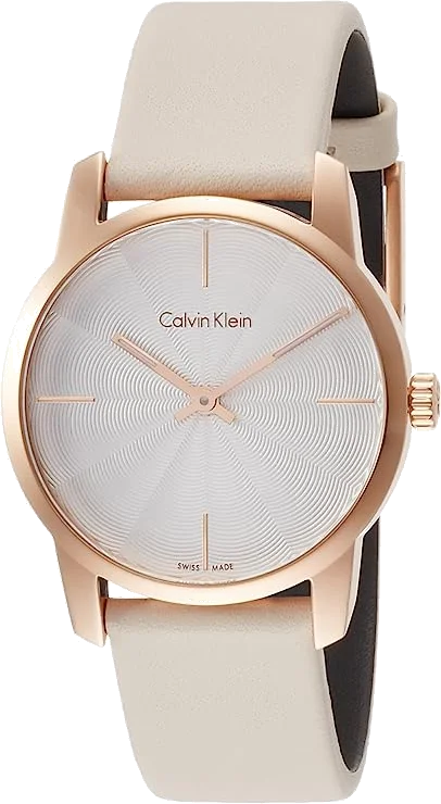 Montre Calvin Klein City K2G236X6 pour Femme, Cadran Beige, Boîtier Or Rose, Bracelet Cuir