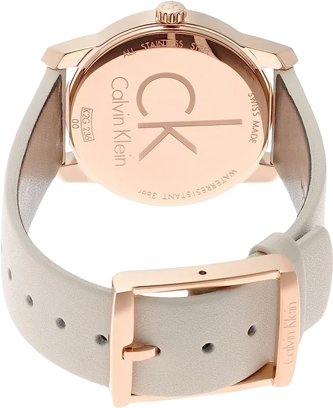 Montre Calvin Klein City K2G236X6 pour Femme, Cadran Beige, Boîtier Or Rose, Bracelet Cuir vue 3