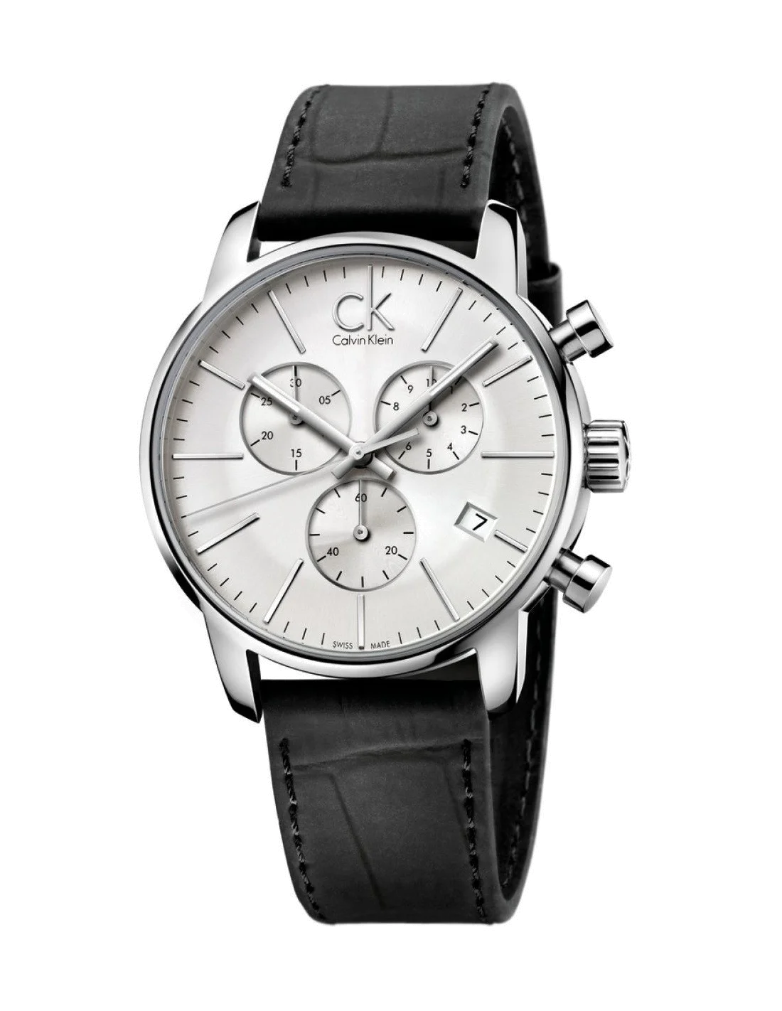 Montre Calvin Klein K2G271C6 Chronographe Homme Cadran Argent Bracelet Cuir Noir