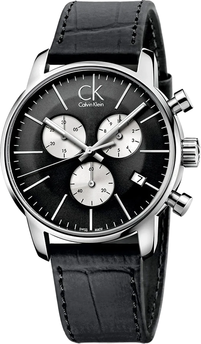 Montre Homme Calvin Klein K2G271CX Chronographe Cadran Noir Bracelet Cuir