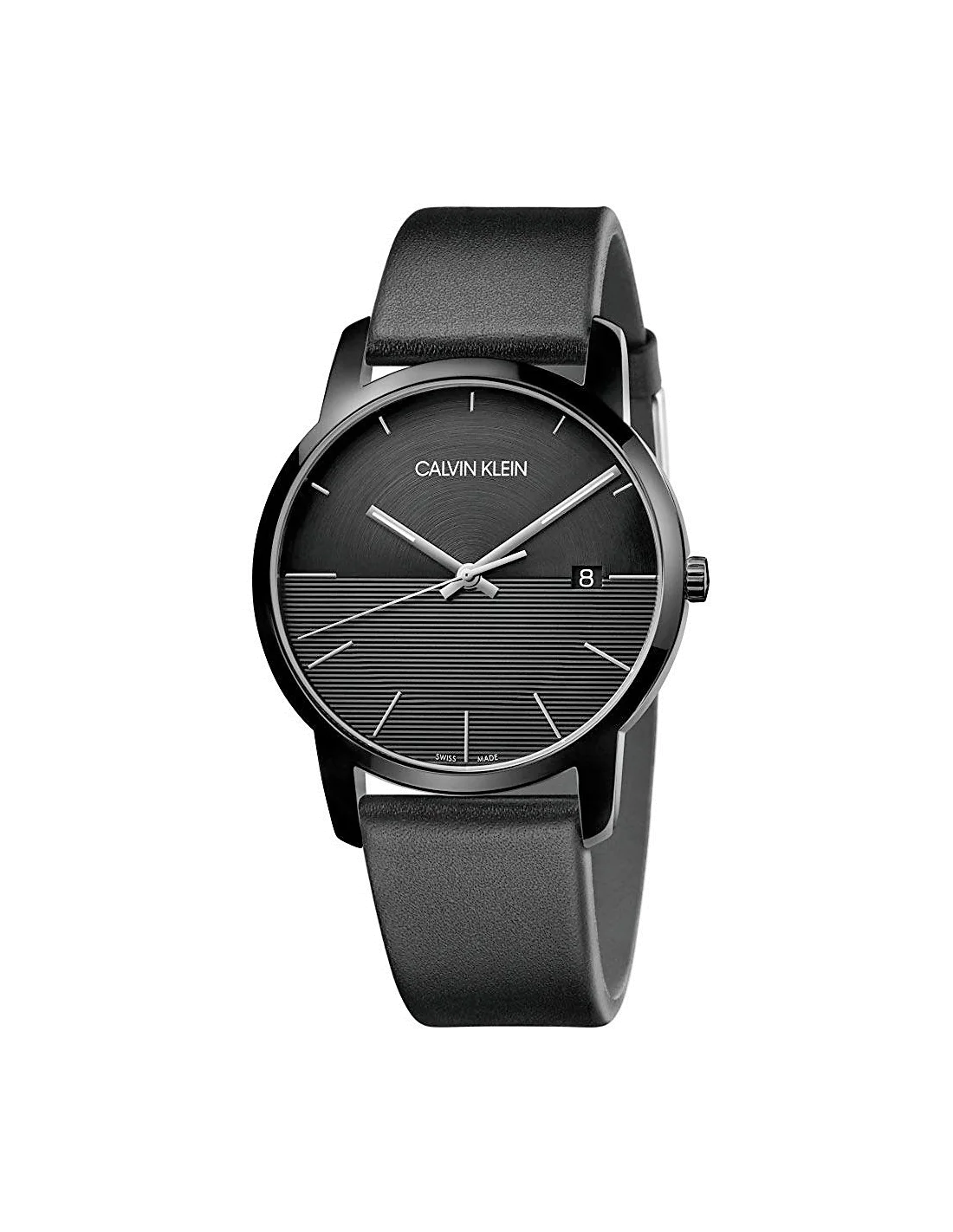 Montre Homme Calvin Klein City K2G2G4C1 - Cadran Noir, Boîtier Acier et Bracelet Cuir