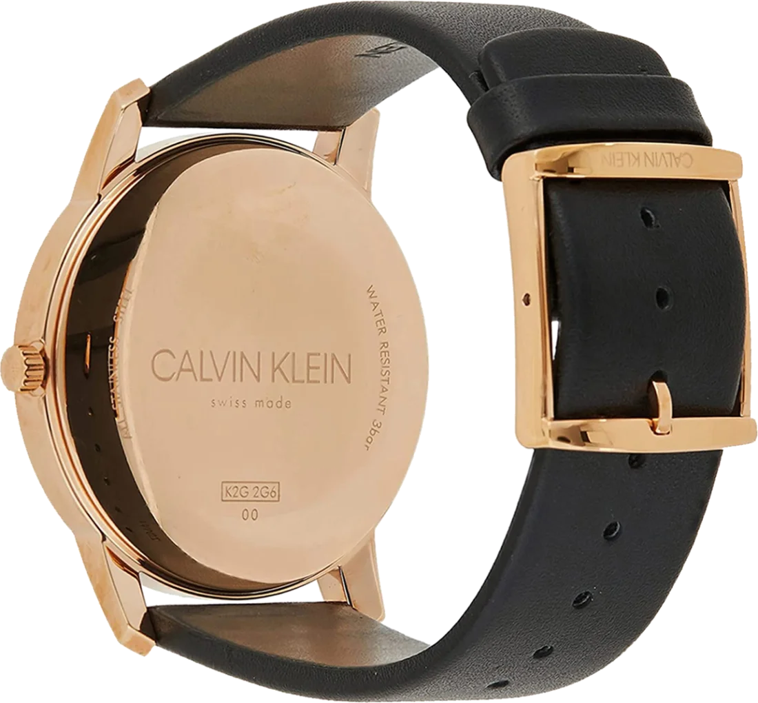 Montre Homme Calvin Klein City K2G2G6CZ - Cadran Noir, Boîtier Or Rose, Bracelet Cuir vue 3