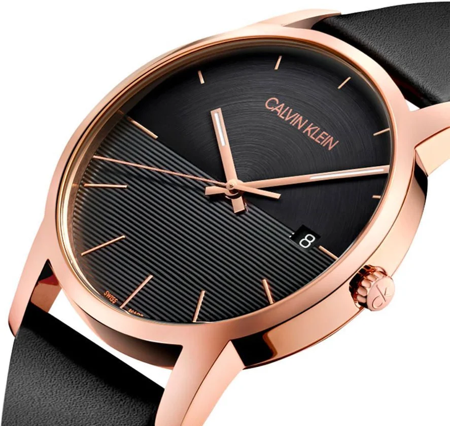 Montre Homme Calvin Klein City K2G2G6CZ - Cadran Noir, Boîtier Or Rose, Bracelet Cuir vue 4