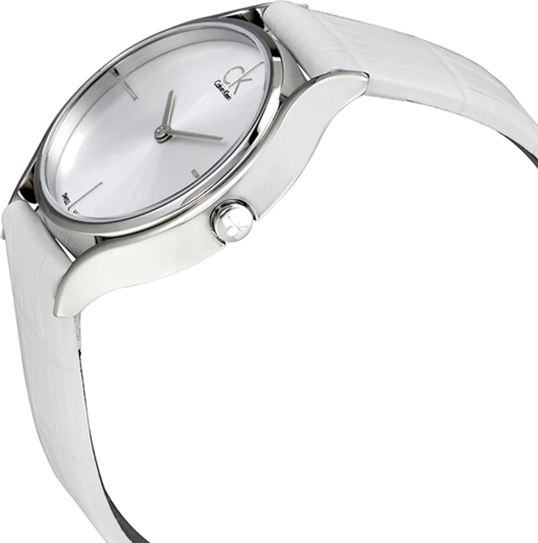 Montre Calvin Klein Skirt K2U231K6 pour Femme - Cadran Argenté, Bracelet Cuir Blanc vue 2