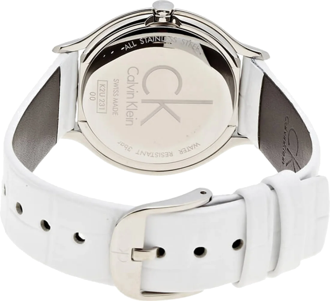 Montre Calvin Klein Skirt K2U231K6 pour Femme - Cadran Argenté, Bracelet Cuir Blanc vue 3