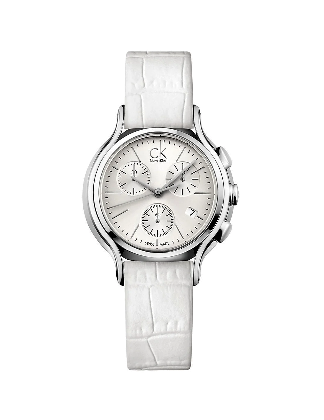 Montre Femme Calvin Klein K2U291L6 Chronomètre Cadran Argent Bracelet Acier Blanc