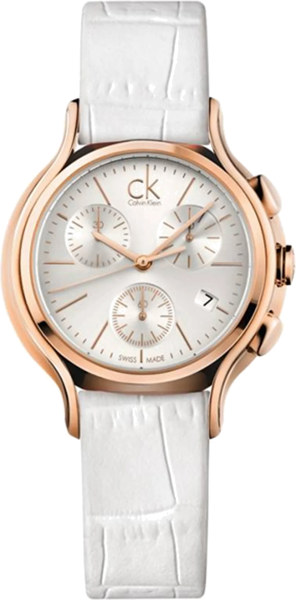 Montre Femme Calvin Klein Skirt K2U296L6 Chronographe Suisse Cadran Blanc Cuir Blanc