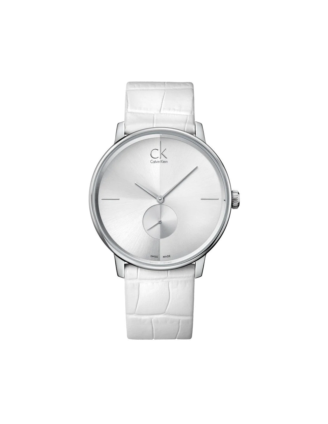 Montre Calvin Klein K2Y211K6 Unisexe Cadran Argent Bracelet Cuir Blanc