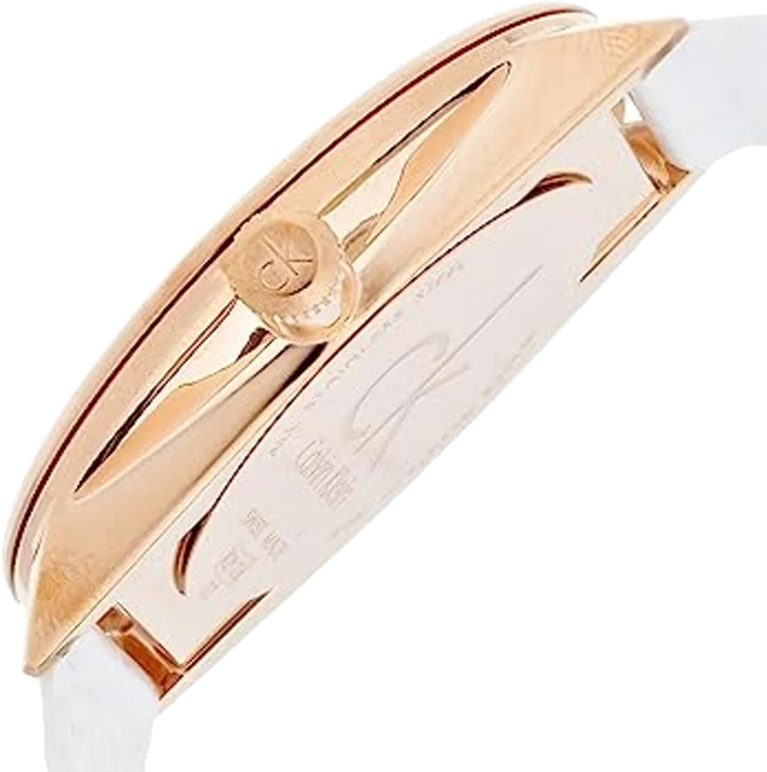 Montre Femme Calvin Klein K2Y216K6 Cadran Argent Boîtier Or Rose Bracelet Cuir Blanc vue 2