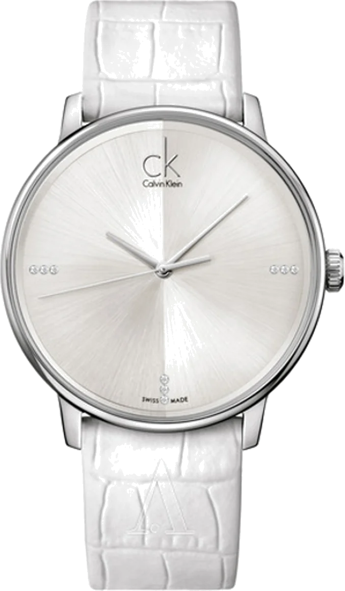 Montre Homme Calvin Klein K2Y2X1KW Accent - Cadran Argent Diamants, Bracelet Cuir Blanc