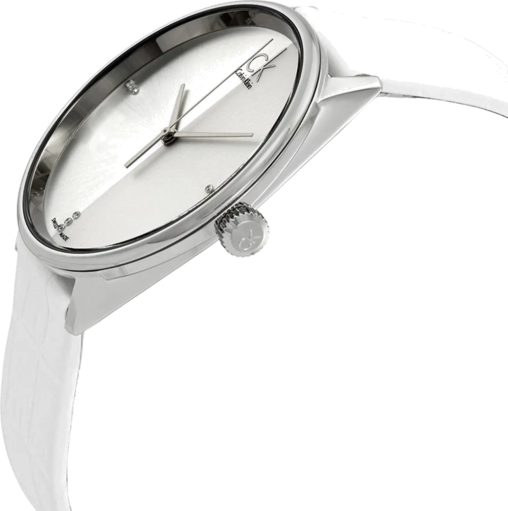 Montre Homme Calvin Klein K2Y2X1KW Accent - Cadran Argent Diamants, Bracelet Cuir Blanc vue 2