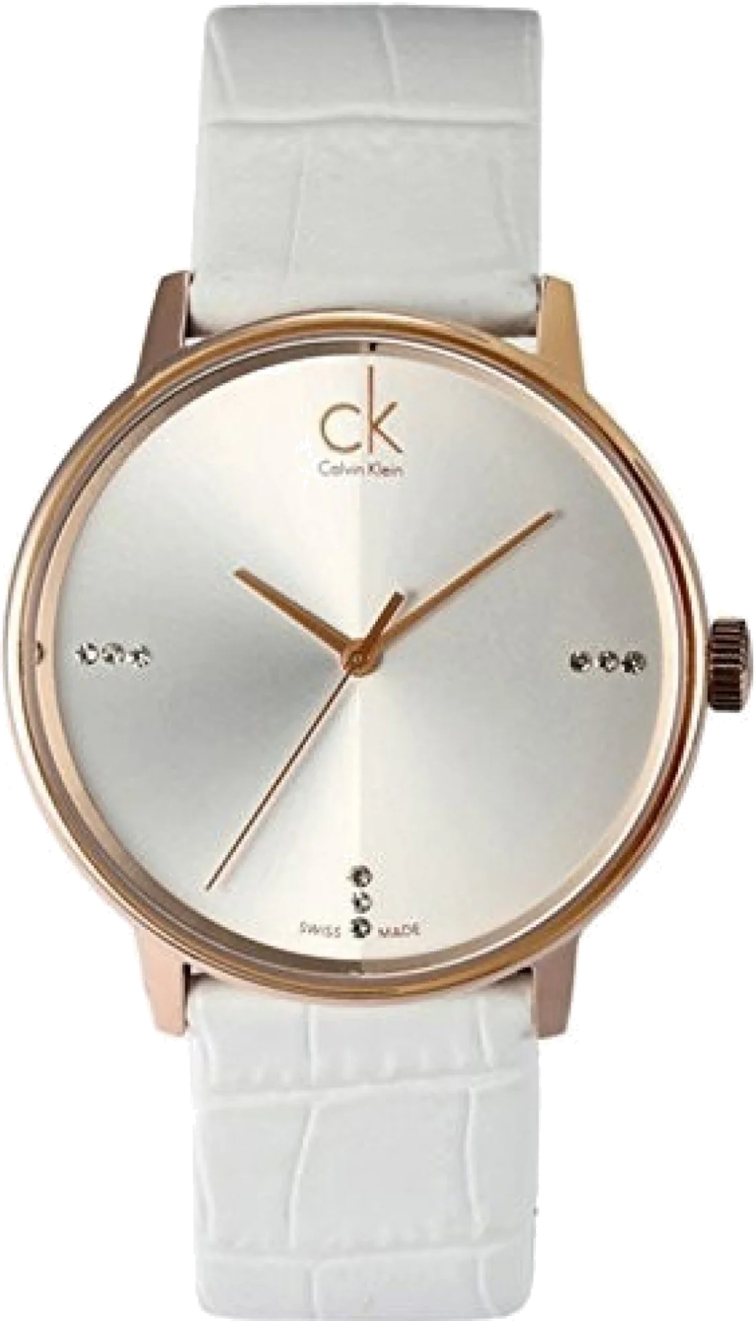 Montre Calvin Klein K2Y2X6KW Homme - Boîtier Or Rose, Cadran Argenté, Bracelet Cuir Blanc