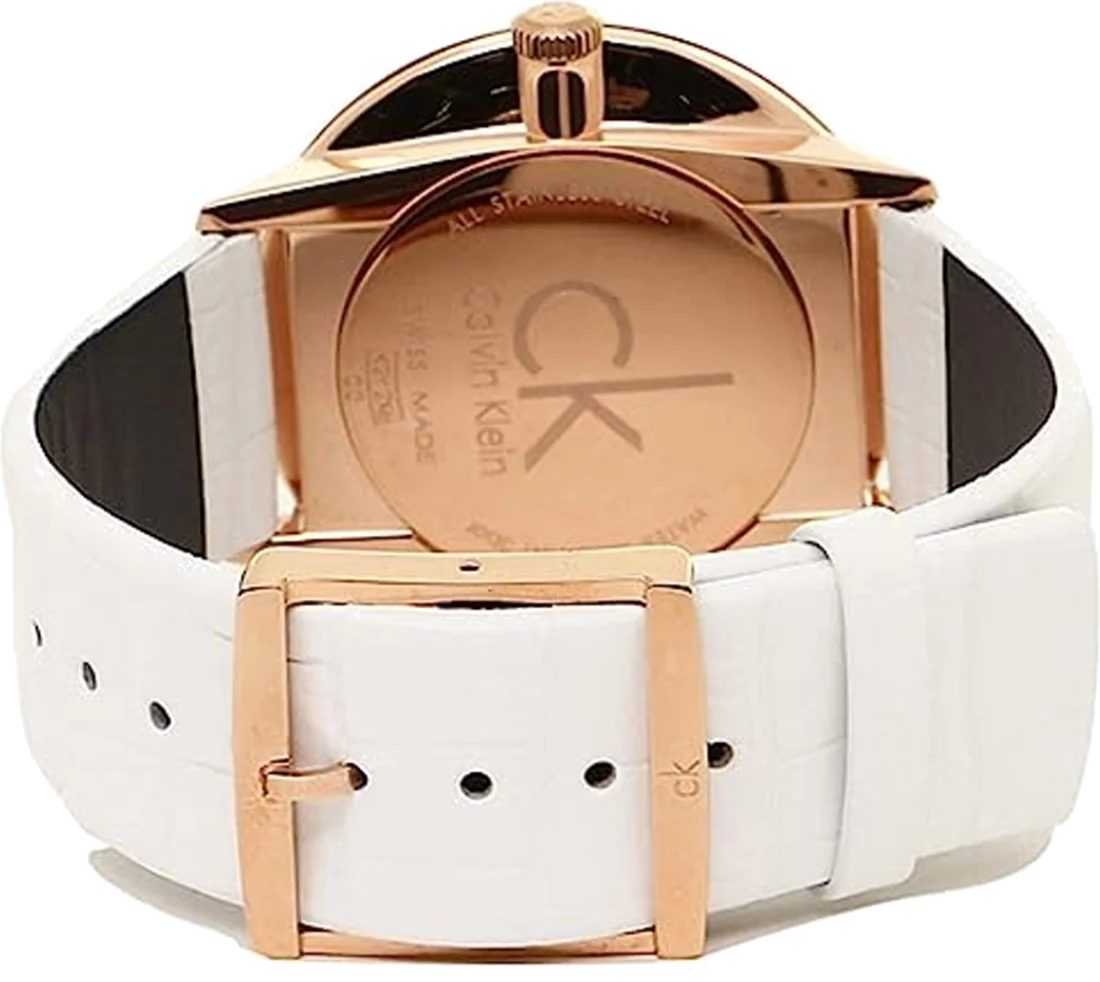 Montre Calvin Klein K2Y2X6KW Homme - Boîtier Or Rose, Cadran Argenté, Bracelet Cuir Blanc vue 2