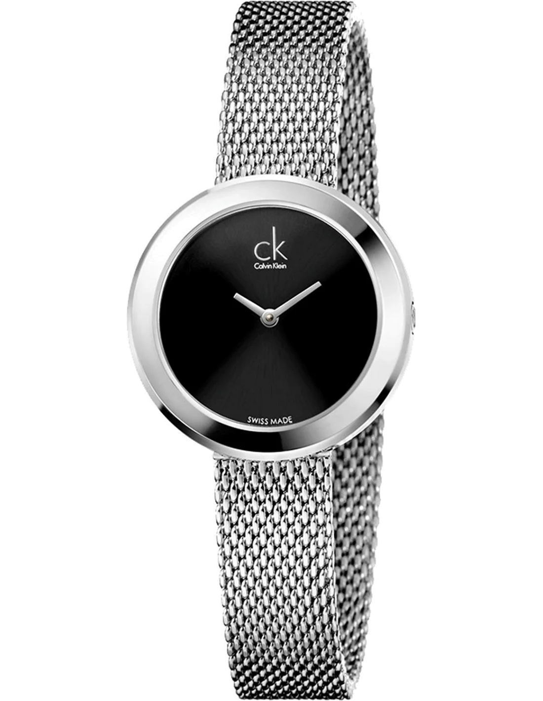 Montre Femme Calvin Klein Firm K3N23121 - Cadran Noir 28mm, Bracelet Mesh Argenté, Swiss Made