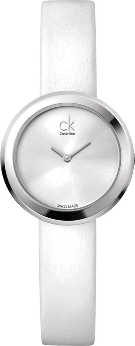 Montre Femme Calvin Klein K3N231L6 - Cadran Argent, Bracelet Cuir Blanc