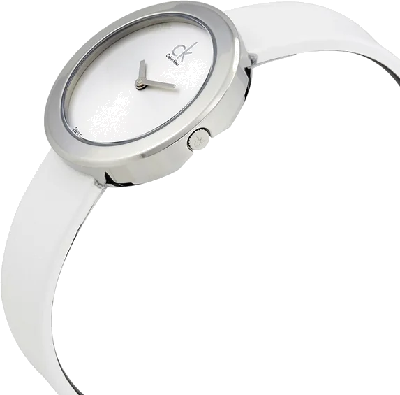 Montre Femme Calvin Klein K3N231L6 - Cadran Argent, Bracelet Cuir Blanc vue 2