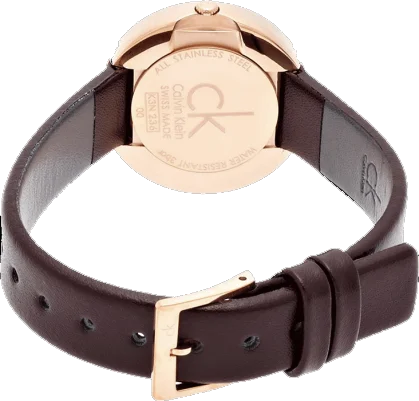 Montre Femme Calvin Klein K3N236G6 Cadran Argent Boîtier Or Rose Bracelet Cuir Marron vue 3