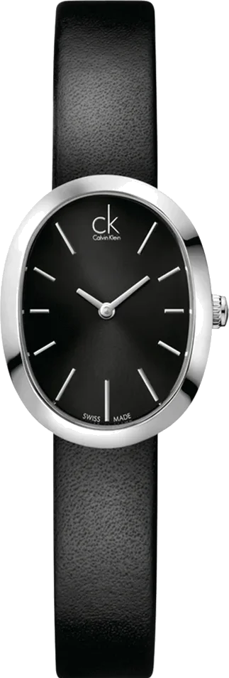 Montre Femme Calvin Klein Incentive K3P231C1, Cadran Noir Ovale, Bracelet Cuir Noir