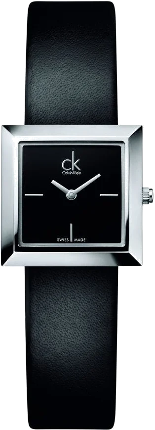 Montre Femme Calvin Klein K3R231C1 - Cadran Carré Noir, Bracelet Cuir Noir