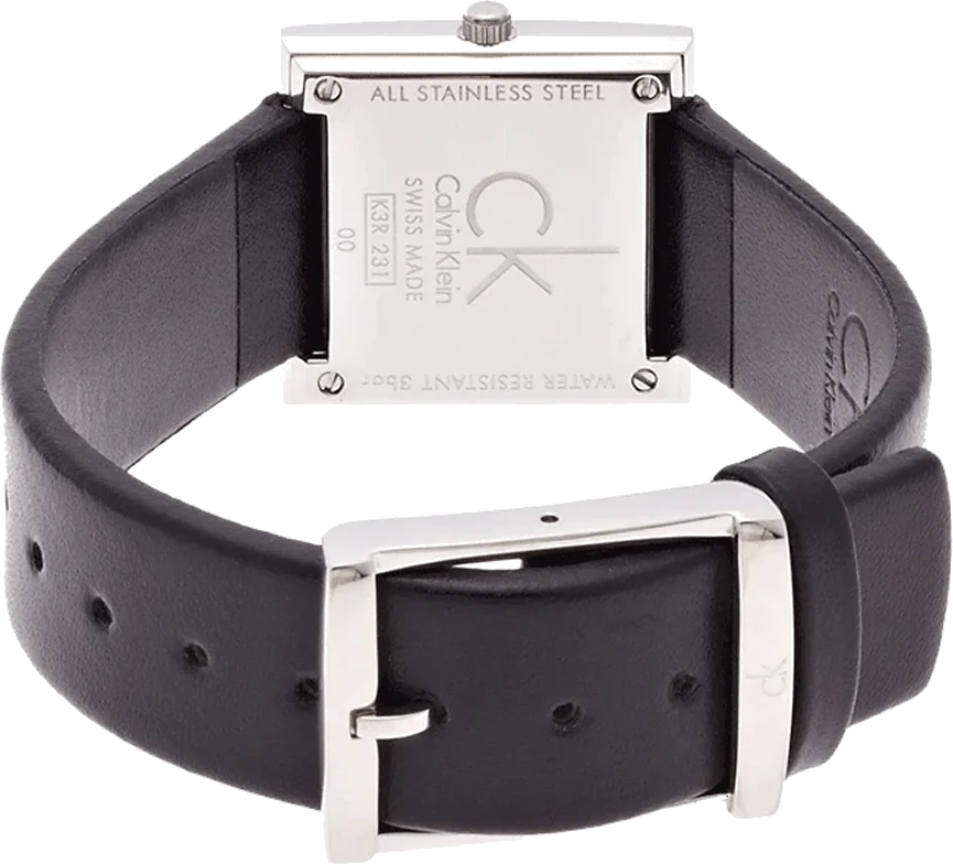 Montre Femme Calvin Klein K3R231C1 - Cadran Carré Noir, Bracelet Cuir Noir vue 3