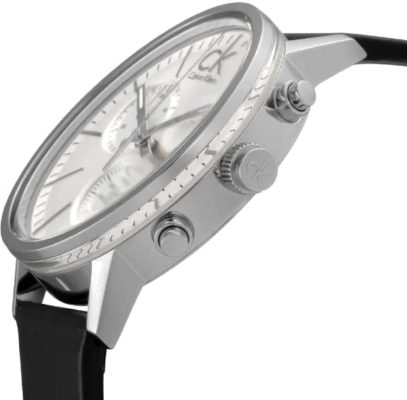 Montre Homme Calvin Klein K7627120 Chronographe Acier Argent Cadran Noir Bracelet Cuir vue 2