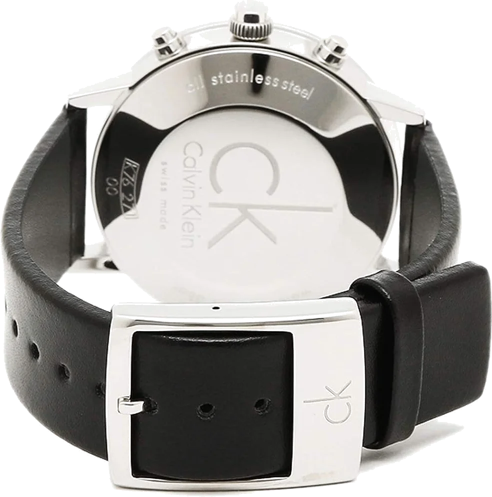 Montre Homme Calvin Klein K7627120 Chronographe Acier Argent Cadran Noir Bracelet Cuir vue 3