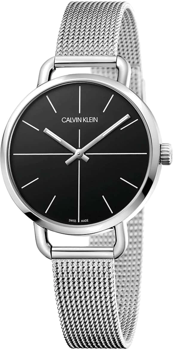 Montre Femme Calvin Klein Even K7B23121 Cadran Noir Maille Milanaise Argentée