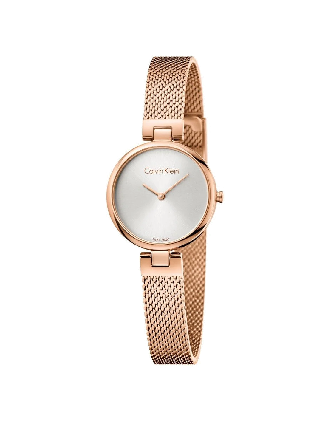 Montre Femme Calvin Klein Authentic K8G23626 - Cadran Argent, Boîtier et Bracelet Maille Milanaise Or Rose
