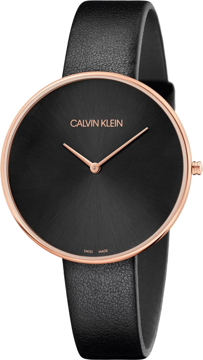 Montre Femme Calvin Klein K8Y236C1 - Cadran Noir, Bracelet Cuir, Boîtier Or Rose