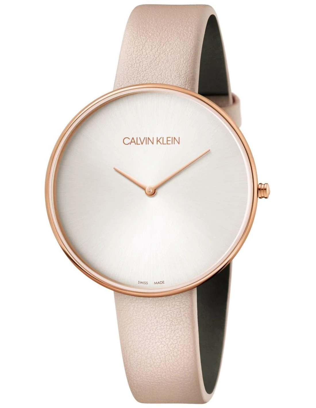 Montre Calvin Klein K8Y236Z6 pour Femme - Cadran Argent Minimaliste, Bracelet Cuir Rose