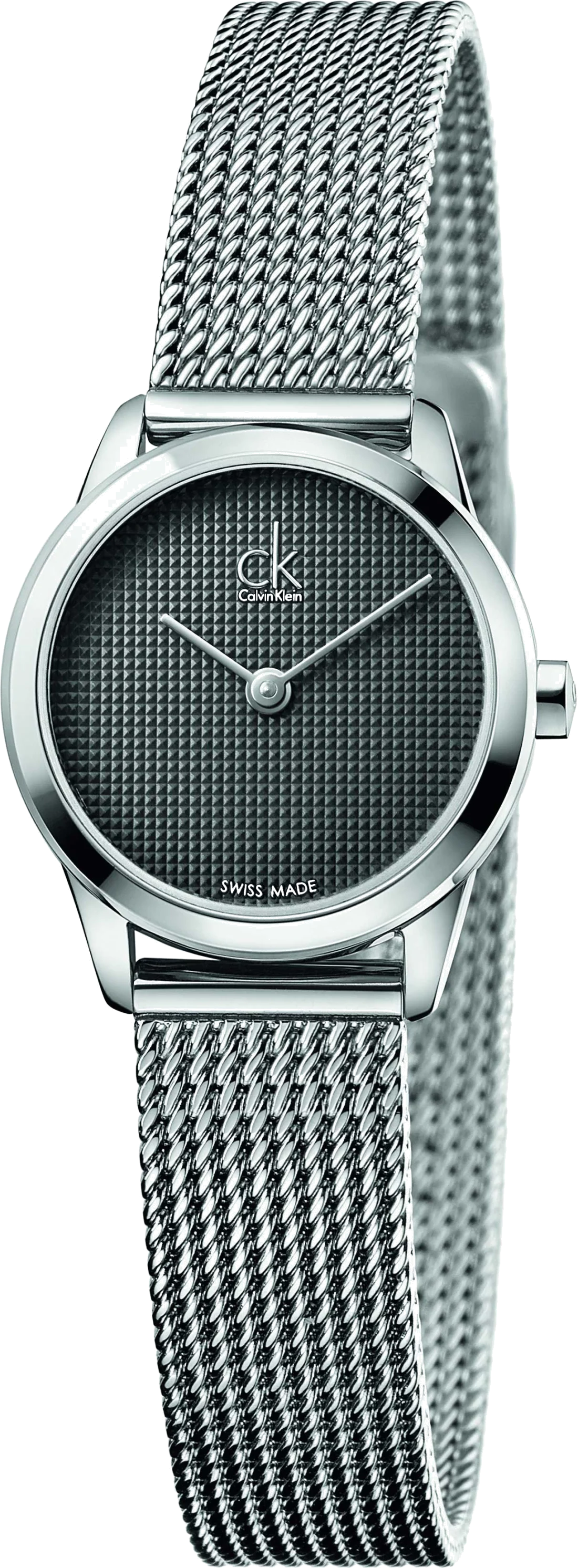 Montre Femme Calvin Klein Minimal K3M2312X cadran gris quartz bracelet maille en acier inoxydable argenté
