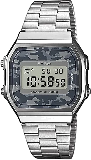 Montre Casio Vintage A168WEC-1EF Cadran Digital Camouflage Gris, Bracelet Acier Unisexe
