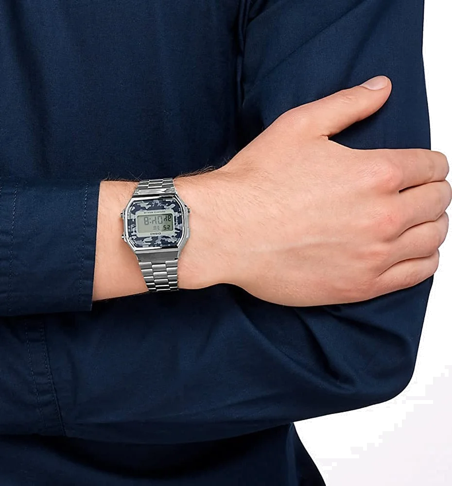 Montre Casio Vintage A168WEC-1EF Cadran Digital Camouflage Gris, Bracelet Acier Unisexe vue 4