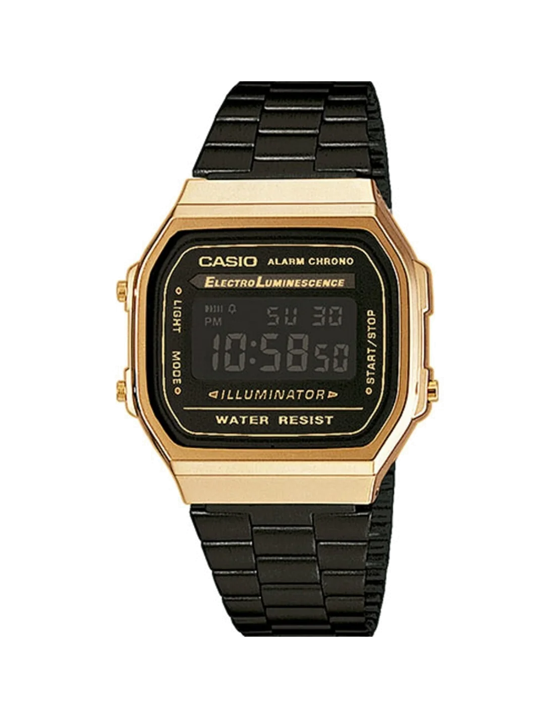 Montre Casio Vintage A168WEGB-1BEF Noire et Or, Bracelet Acier, Unisexe